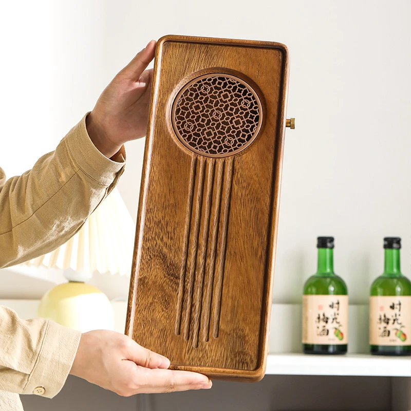 胡桃木家用实木茶盘排水式小型壶承日式简约干泡台茶承户外干泡盘