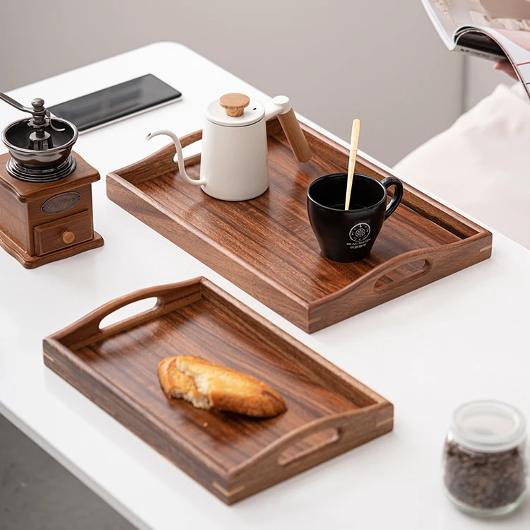 胡桃木质托盘长方形茶具水果盘日式家用放茶杯子茶盘北欧风木盘子