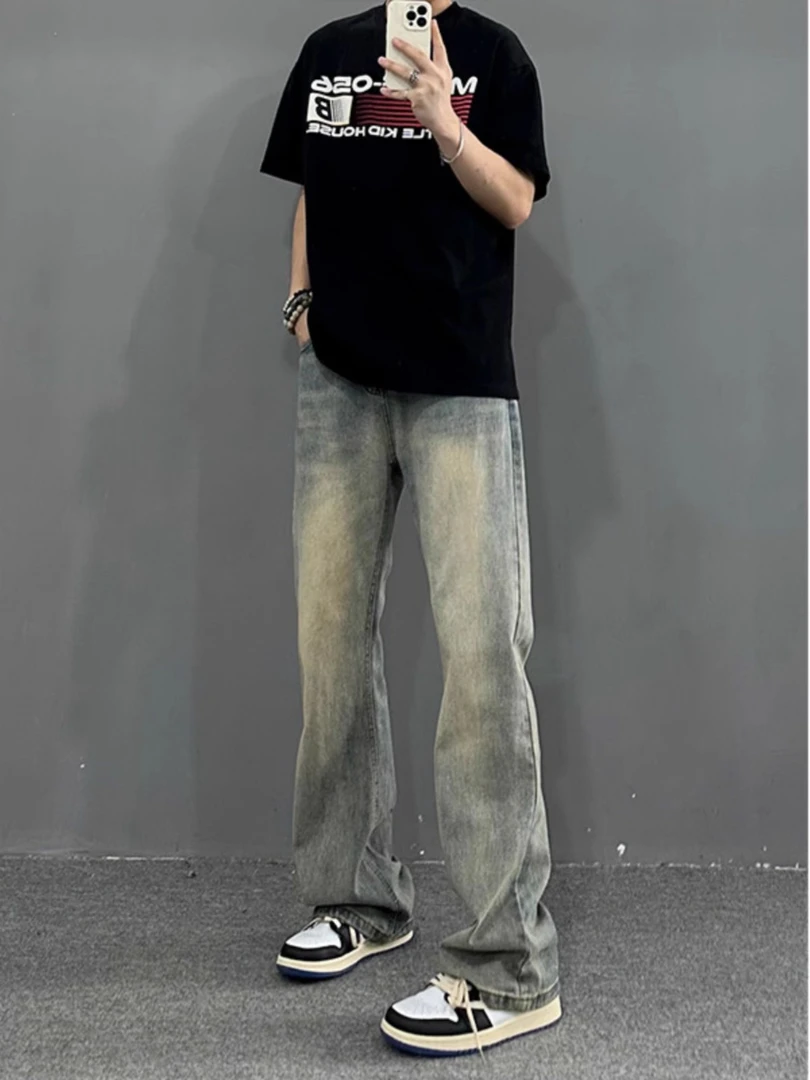 cleanfit高街美式复古vibe显瘦弯刀bootcut直筒微喇牛仔裤男