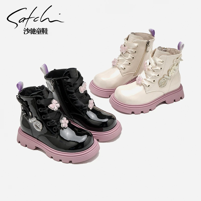 【保暖系列】沙驰儿童马丁靴冬季新款加绒皮靴保暖女童靴子24717