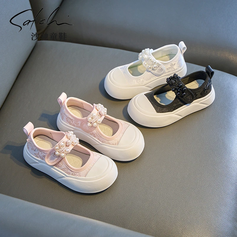 Satchi/沙驰女童夏季方口鞋百搭浅口透气公主鞋中国风软底24186