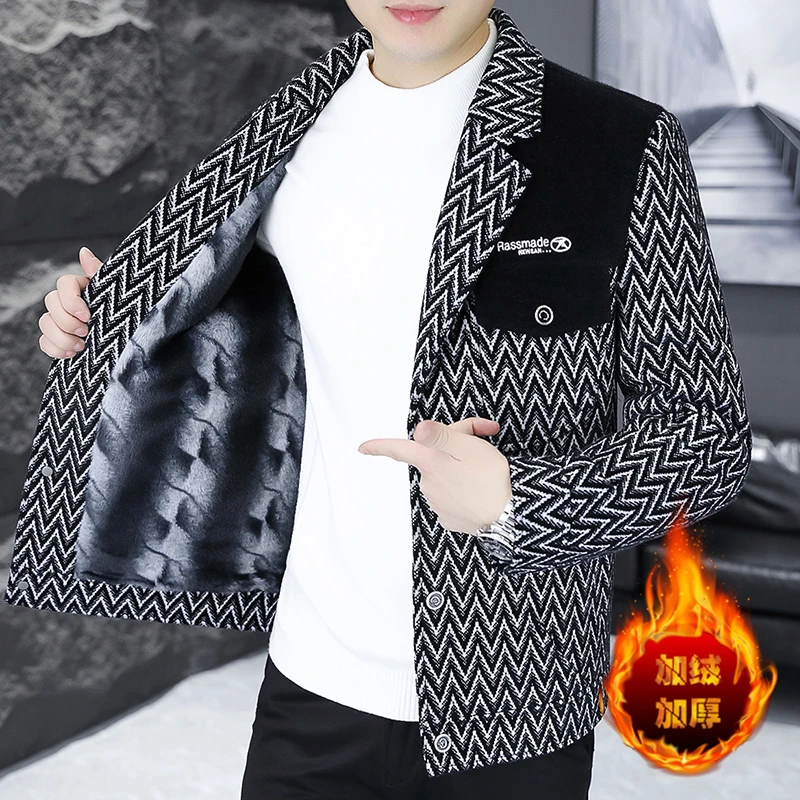 2023冬款加绒加厚男士潮流休闲呢子短款帅气百搭时尚新款夹克外套