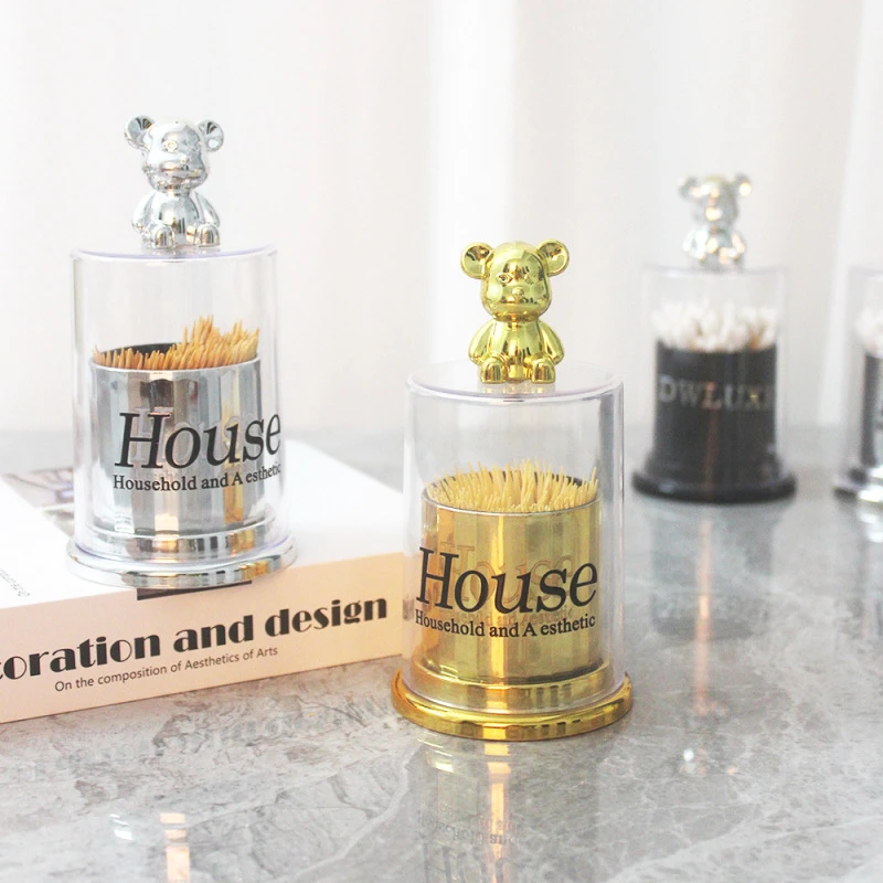 高颜值小熊牙签筒轻奢牙签盒家用牙签罐棉签盒创意牙签罐酒店用品