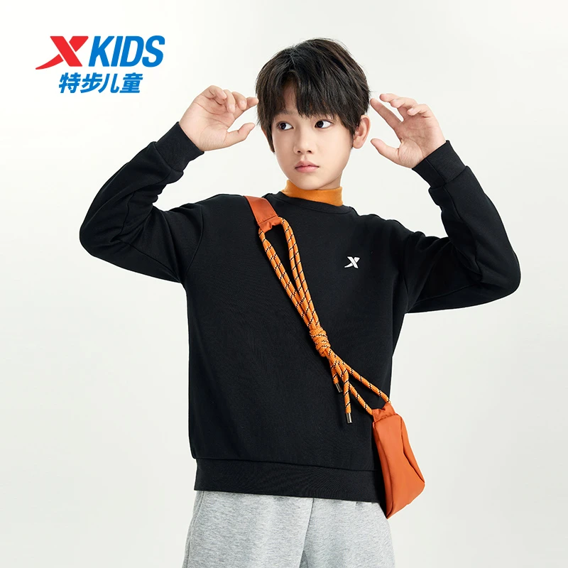 【防寒一体绒卫衣】特步儿童春季加绒保暖套头运动时尚儿童打底衫