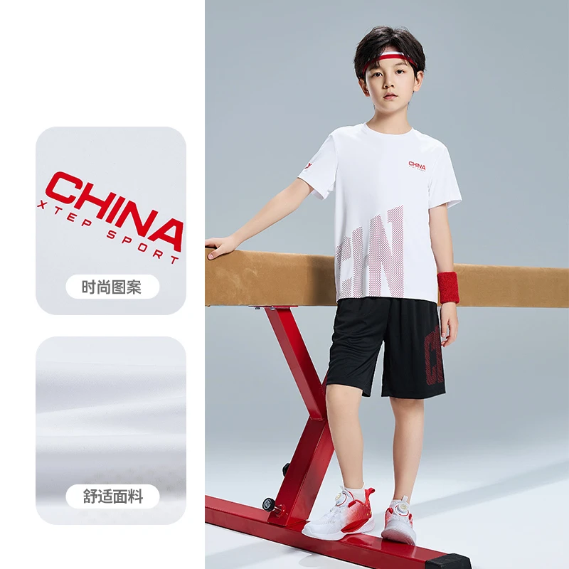 特步儿童中大童户外夏季新款透舒适气宽松运动套装吸湿速干