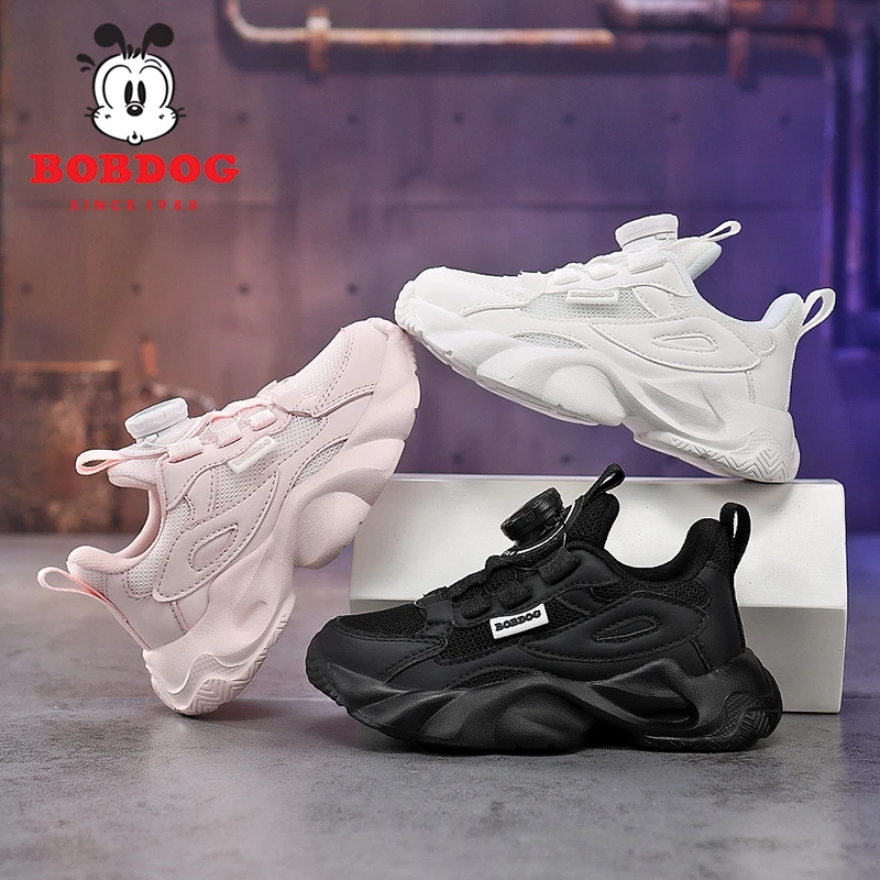 巴布豆儿童鞋春季新款网面小白鞋中大童校园防水皮面跑步鞋潮S364