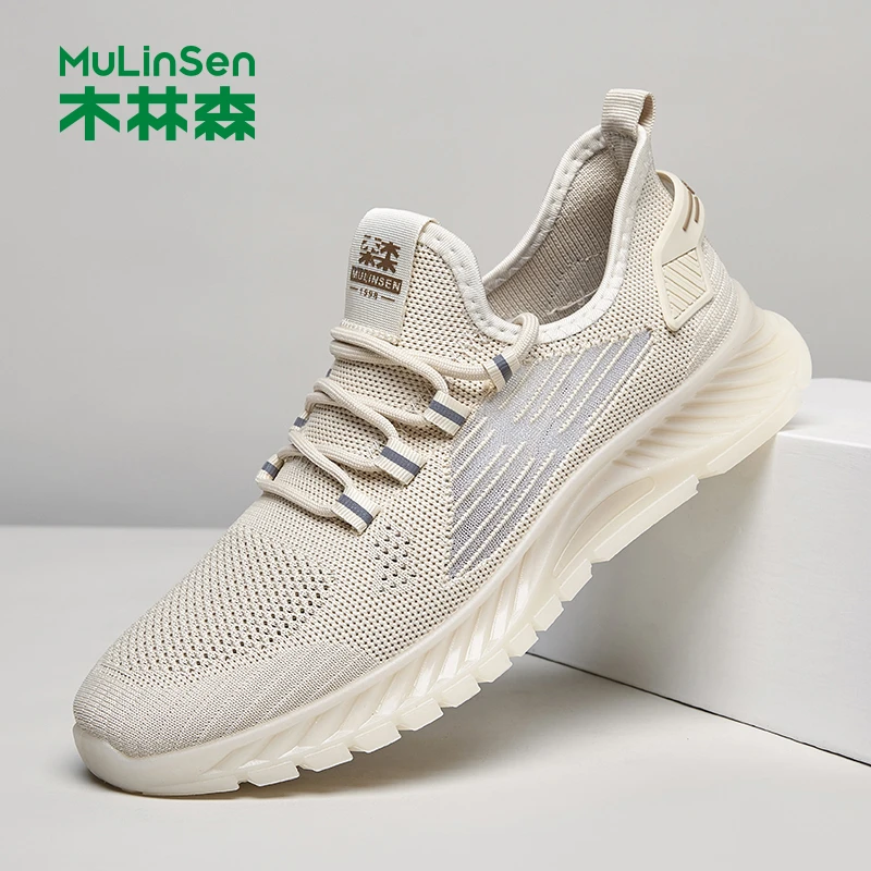 木林森跑步男鞋夏季新款透气飞织网面男士休闲运动软底轻便网鞋男