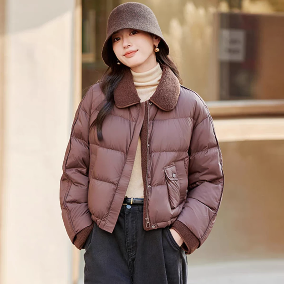 堇兰2024新款时尚气质加厚保暖90鹅绒羽绒服外套H186金金