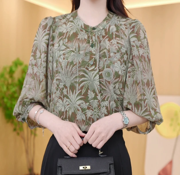 初相识2024新中式国风设计感气质印花圆领衬衫上衣K265-星星