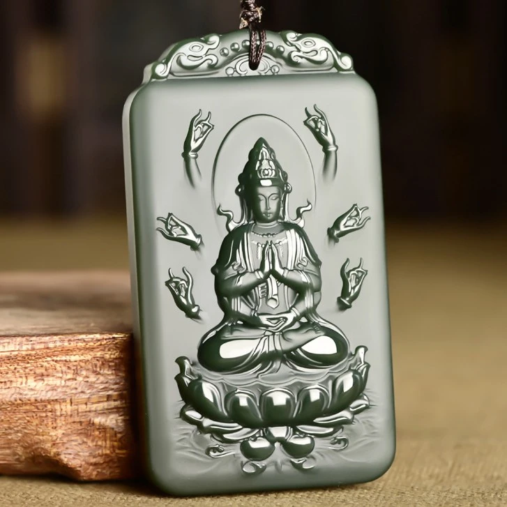 和田玉千手观音吊坠男款新疆青玉吊坠观音佛像男士项链玉石玉挂件