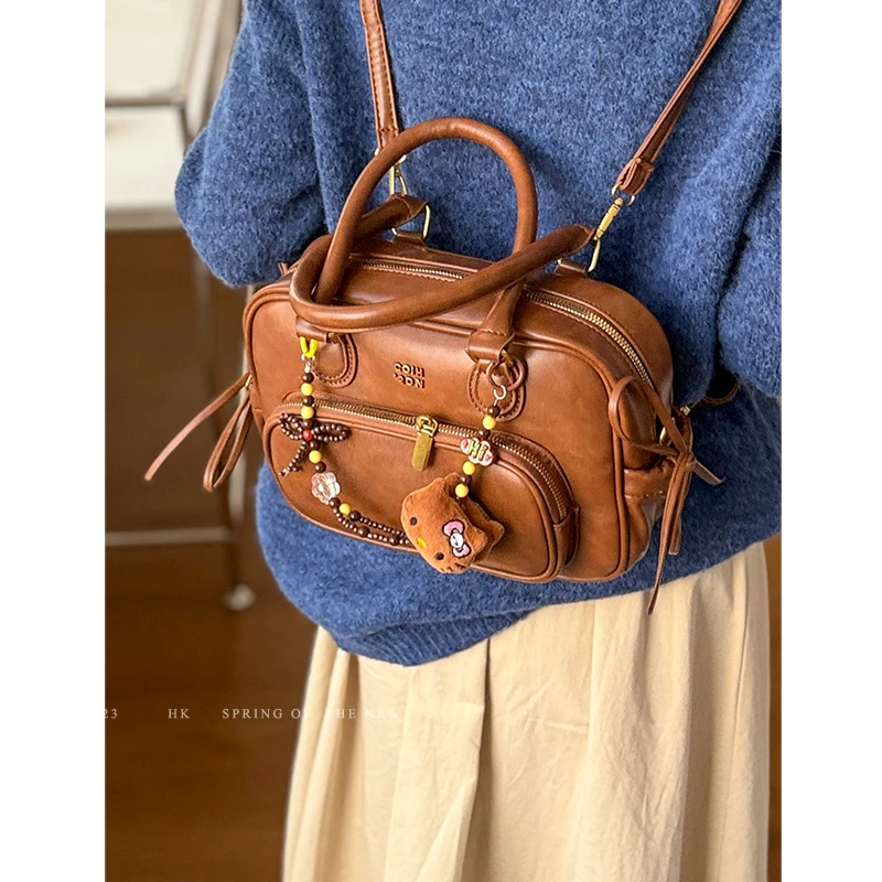 XI DAI·复古手提包包女2024新款双肩包高级感大容量波士顿枕头包