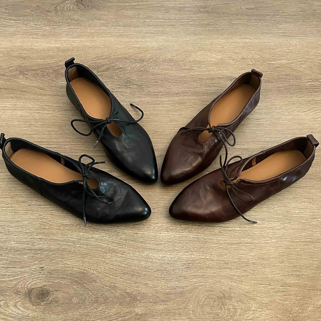 Dannyfrey真皮牛皮女鞋尖头乐福鞋舒适休闲单鞋时尚百搭女士软底