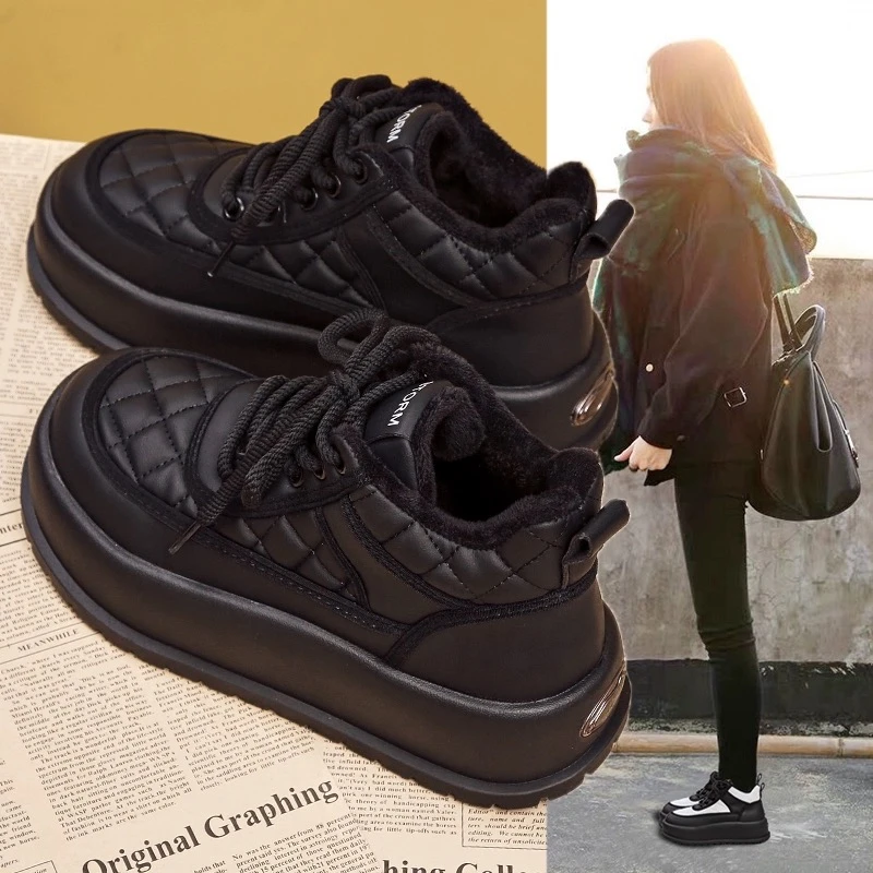 【苏柚新品】网红时尚厚底高帮鞋女加绒加厚保暖新款休闲百搭板鞋
