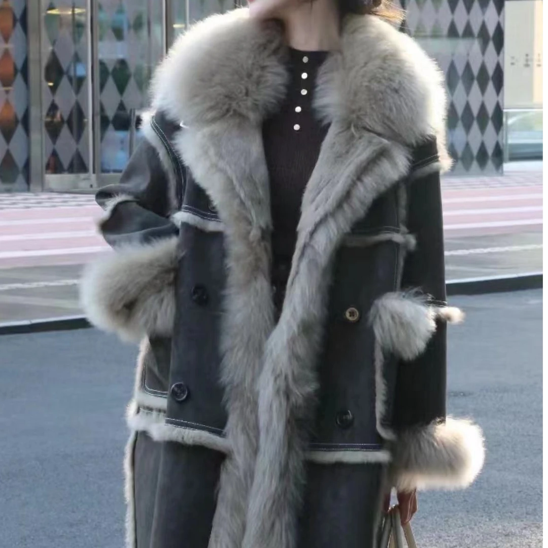 【TD服饰】2024机车款兔毛女装长款修身气质显瘦风时尚女外套兔儿