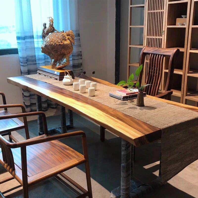 实木大板茶桌胡桃木办公桌原木书桌新中式桌椅组合画案会议桌整块