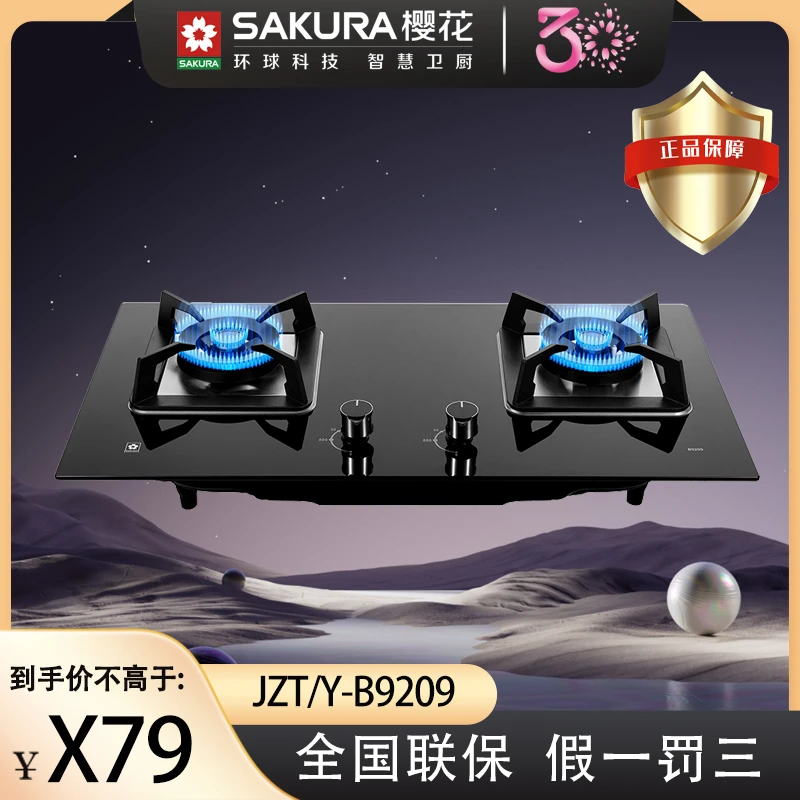 Sakura/樱花5.0KW大火力双灶台嵌两用开孔(630-700X345-400)B9209