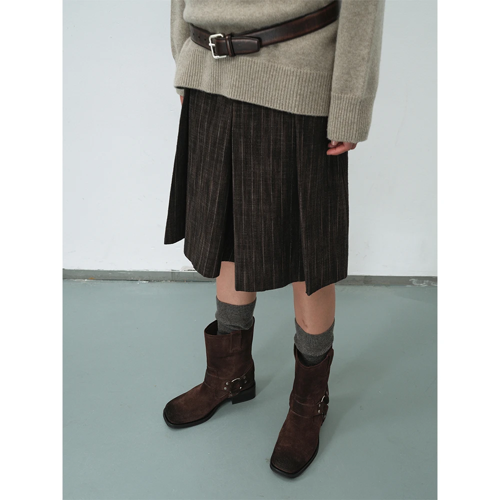 RandomPiece24新品 小A摆五分百褶裙裤 两侧立体倒褶设计