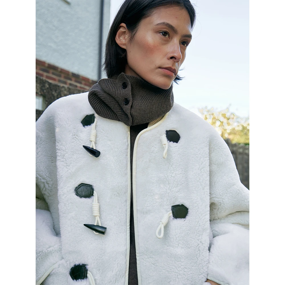 RandomPiece【达人】24新品 100%绵羊毛牛角扣门襟全毛颗粒毛呢外套