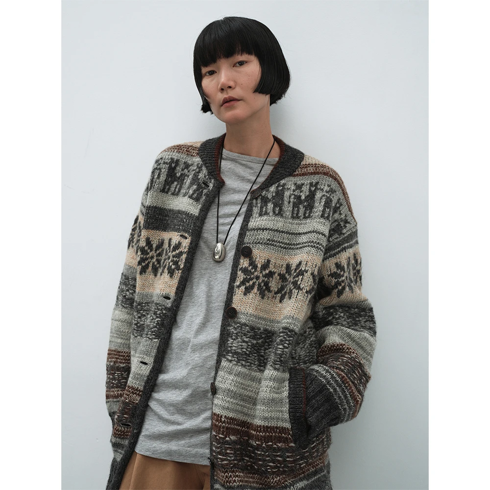 RandomPiece【达人】24新品 多层图案费尔岛提花开衫毛衣外套