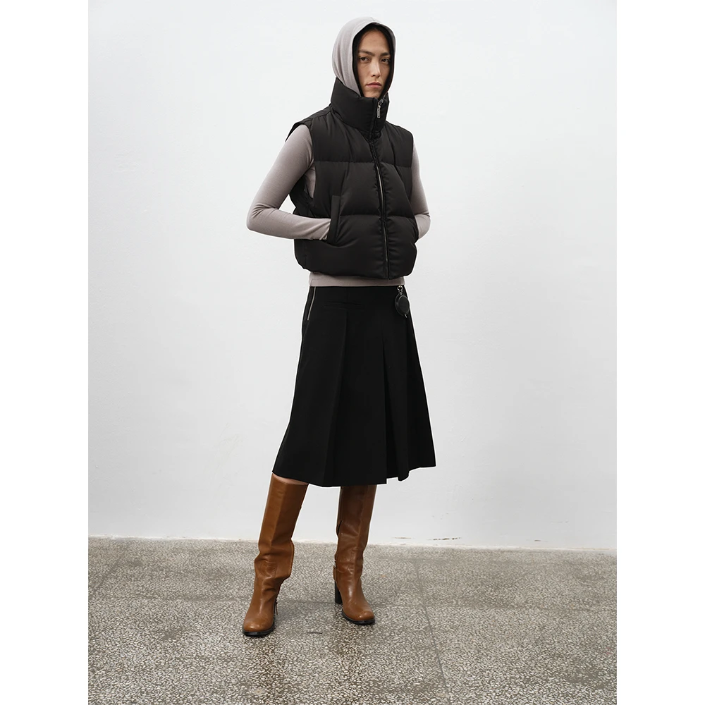 RandomPiece24新品 新国标90白鸭绒哑光布面廓形短款立领羽绒马甲