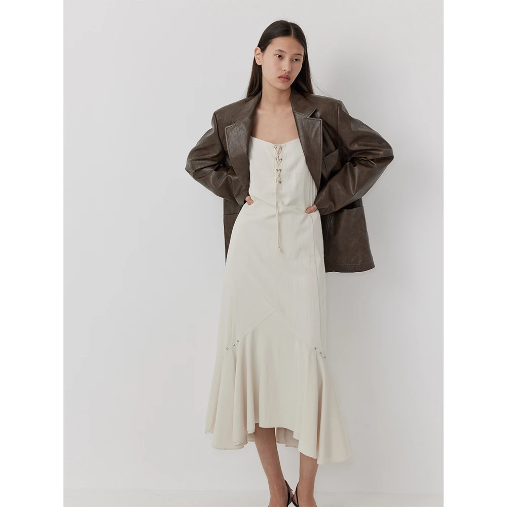 RandomPiece24莫代尔醋酸 绑带设计下摆双层荷叶边吊带连衣裙