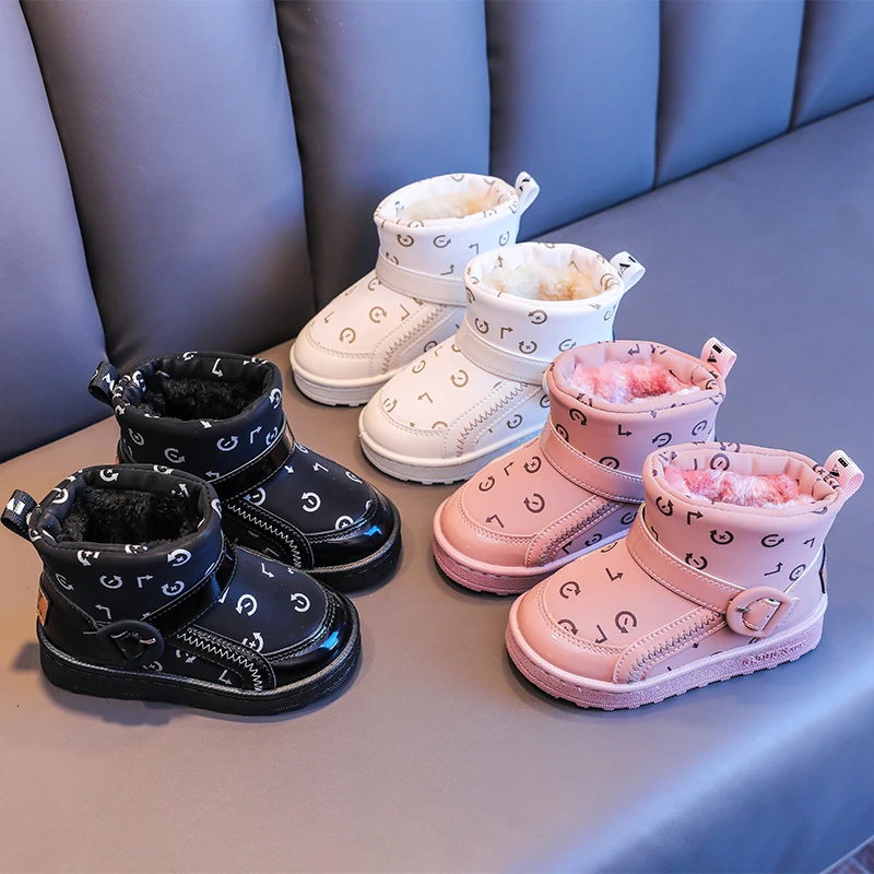 儿童雪地靴冬季耐磨加厚男女童时尚靴子宝宝加绒保暖棉靴小孩短靴