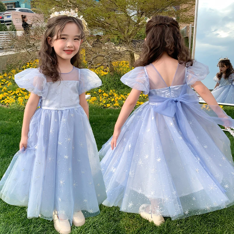 2023夏季新款女童爱莎公主网纱连衣裙大裙摆公主爱莎长裙女孩礼服