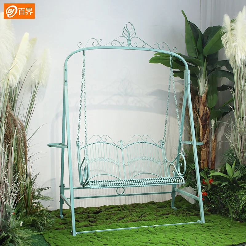 百界工厂园林道具 户外庭院铁艺双人秋千别墅园林布置大摆件