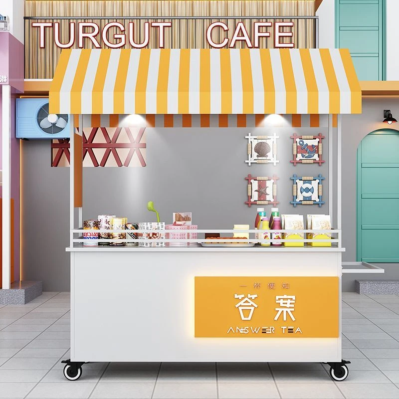 2024网红铁艺奶茶摆摊车小吃车夜市移动摊位小推车地摊车户外餐车