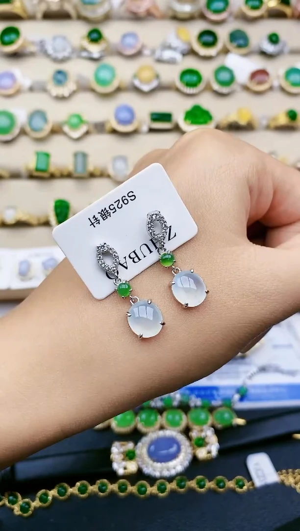【闪购商品】翡翠耳饰银S925镶嵌1