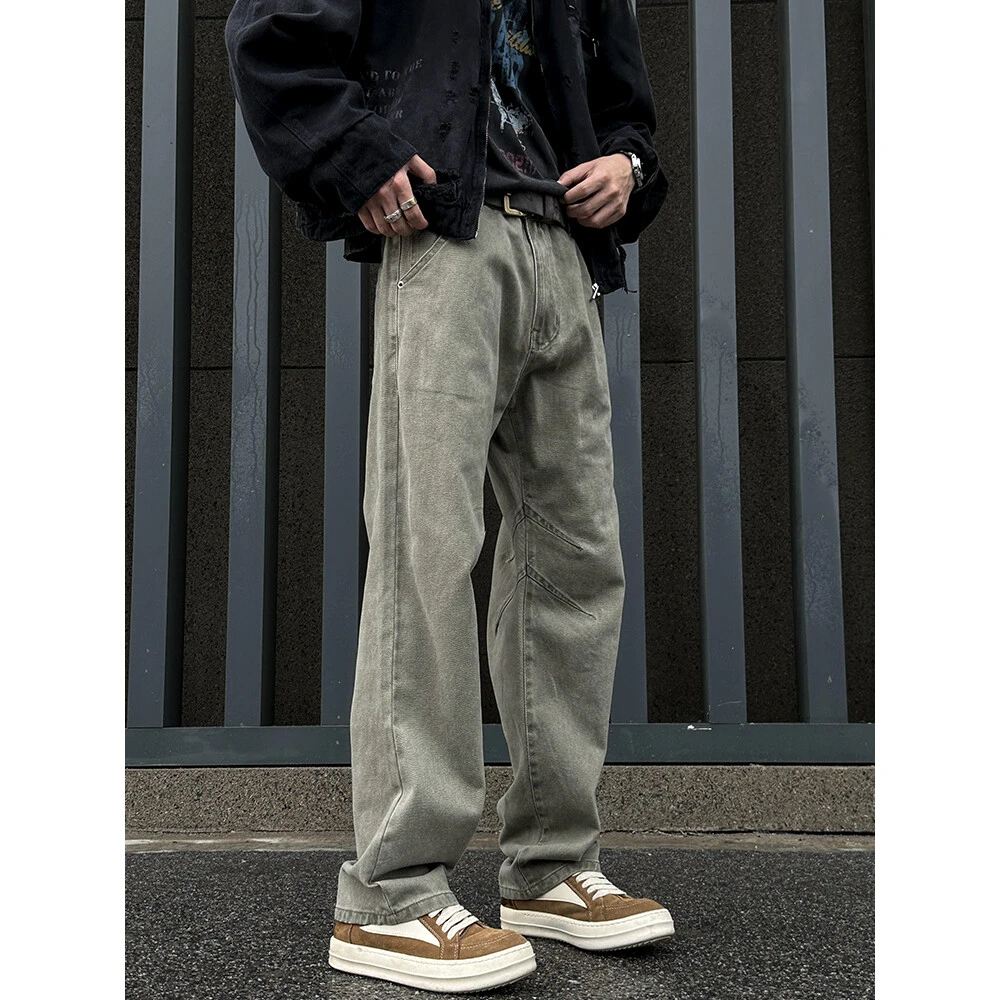 MANCHER「定制皮标」秋冬重工水洗做旧工装裤男潮牌宽松直筒长裤