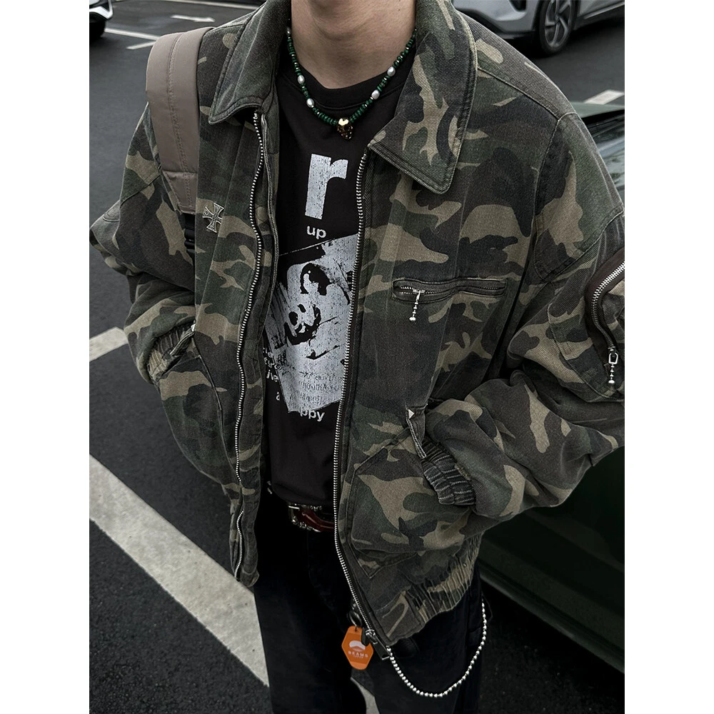 MANCHER 美式复古水洗做旧迷彩棉服外套男冬季加厚保暖工装棉袄潮