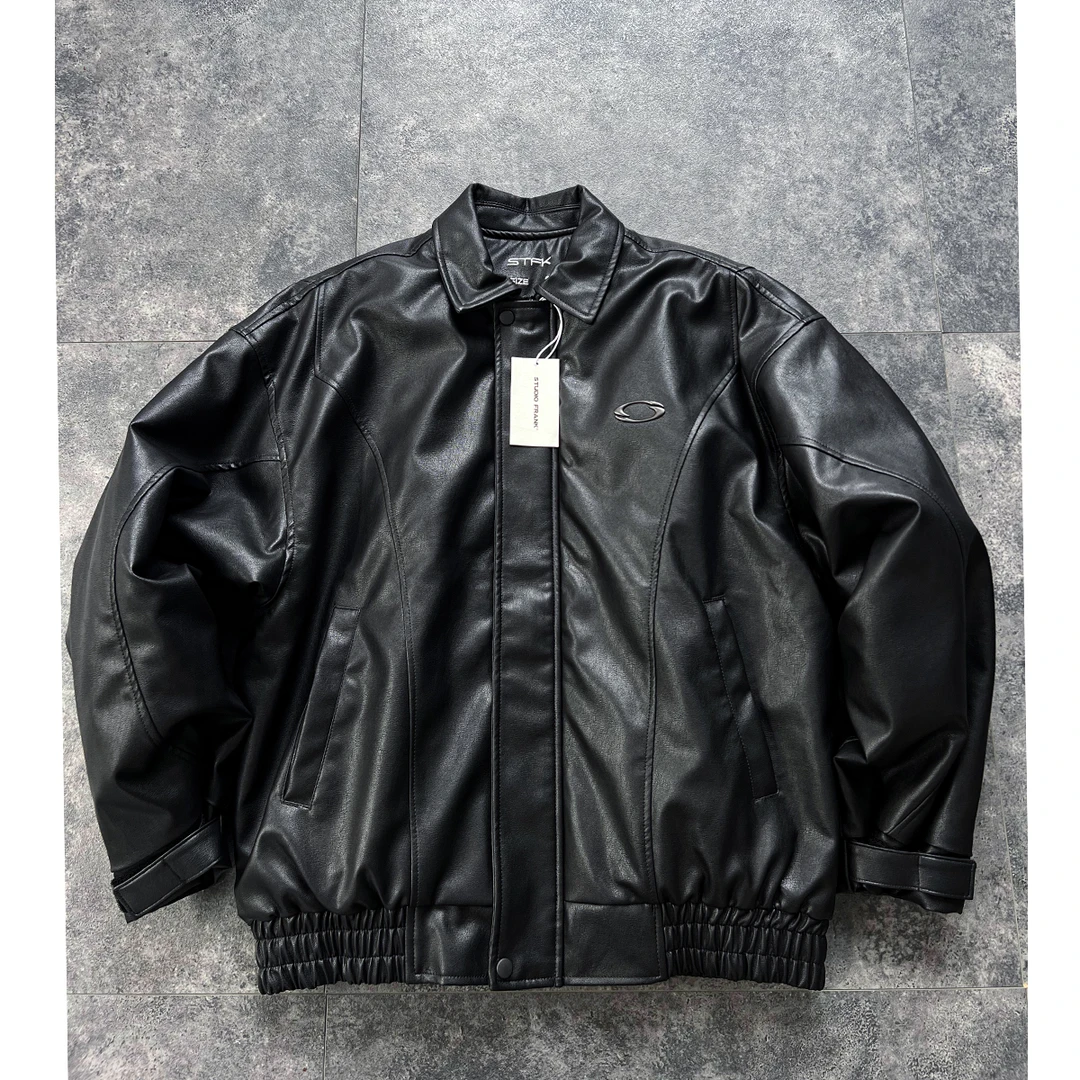 美式复古街头百搭质感黑色机车皮衣男士春秋季防风短款廓形外套潮