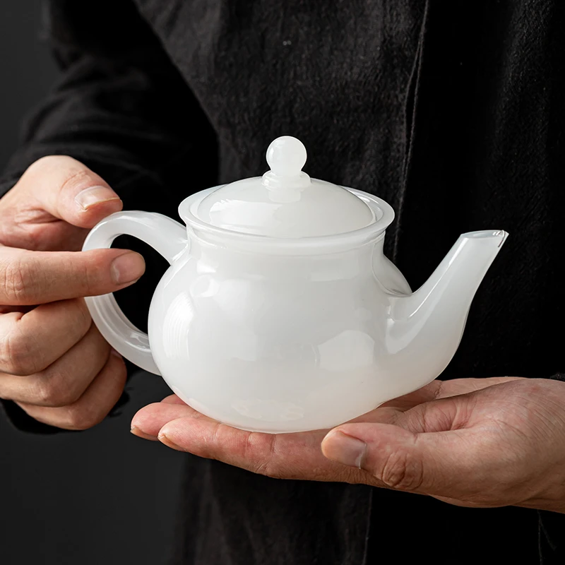琉璃白茶壶单个中式泡茶壶简约创意家用办公室功夫大容量泡茶茶具