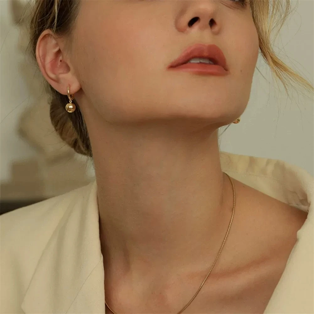 钛钢耳饰 不褪色简约实心金色球球耳环女潮高级感气质耳饰百搭