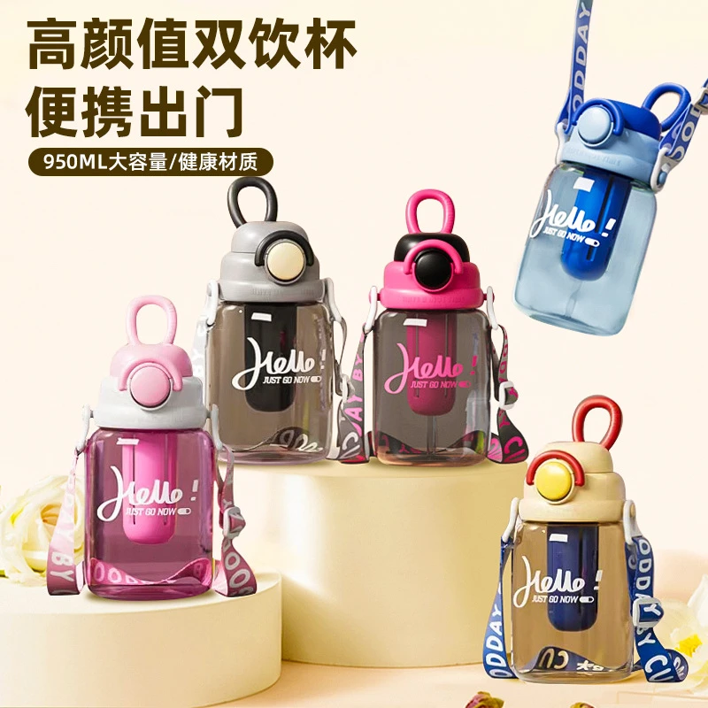 W 夏季高颜值塑料儿童水杯户外便携防摔耐高温男生女生上学水杯