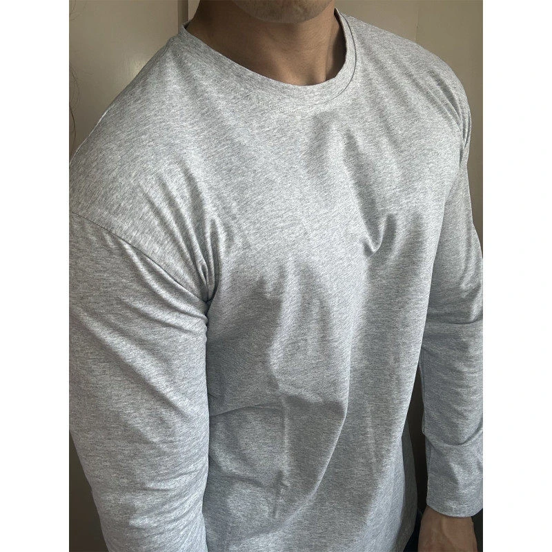 浅灰色美式长袖t恤男薄款春秋季显肌肉内搭打底健身运动正肩上衣