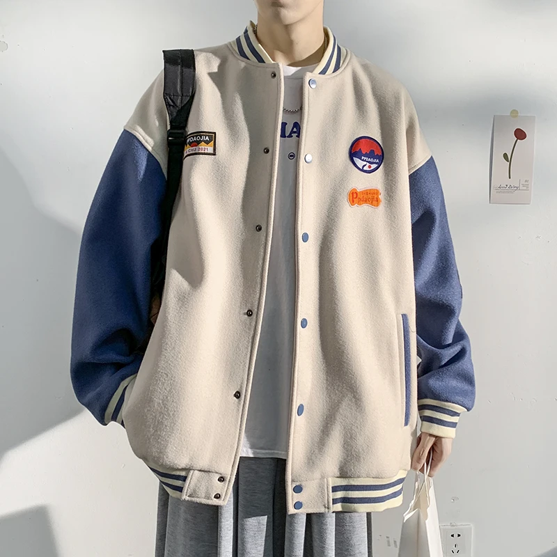 春秋潮牌oversize棒球服男ins宽松大码加厚美式高街夹克情侣外套