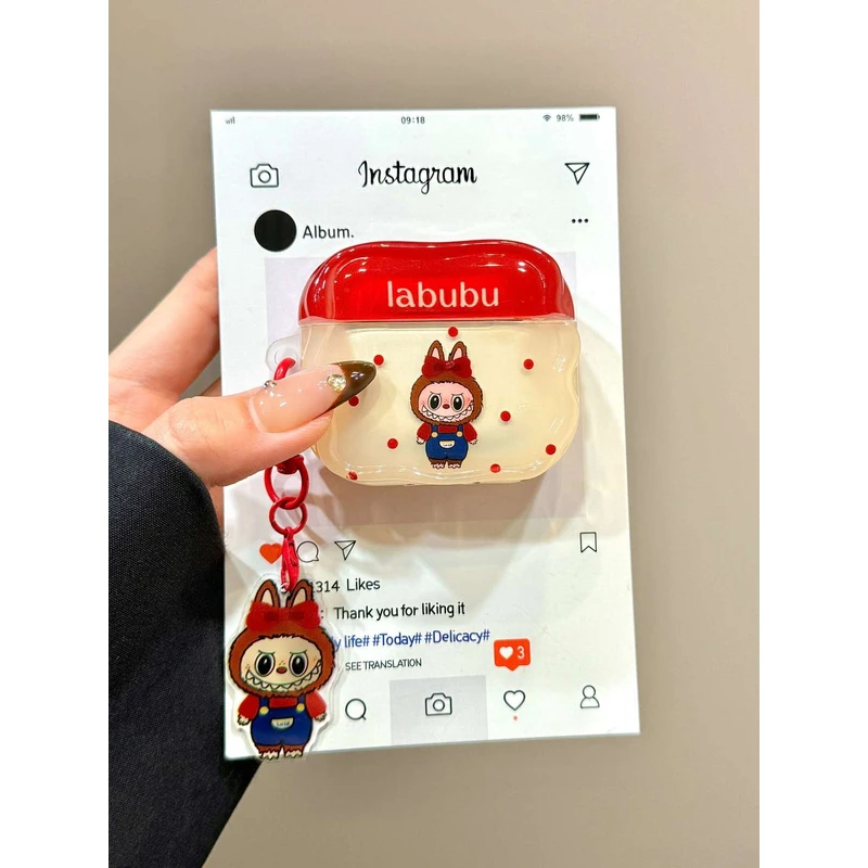 红波点龇牙小怪兽带挂件适用苹果airpods3保护壳airpodspro4耳机