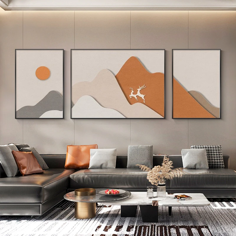 轻奢背有靠山客厅装饰画侘寂风沙发背景墙挂画莫兰迪抽象色块壁画