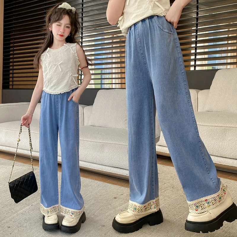 女童裤子夏装洋气直筒休闲阔腿夏季薄款外穿宽松中大童儿童牛仔裤