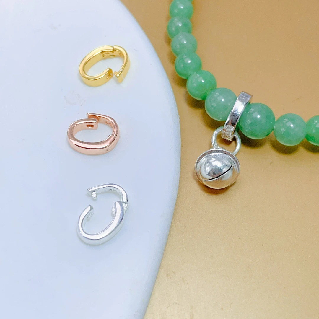 925银银制品 纯银坠链扣珠珠扣手链扣开口圈DIY百搭素款扣简约