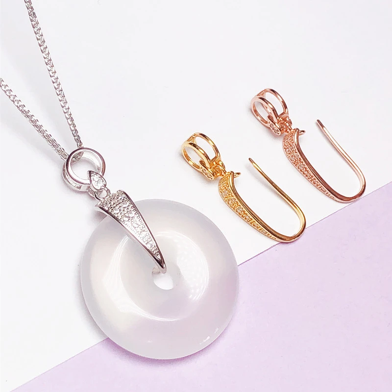 925银银制品 平安扣夹扣s925纯银扣镀18k玉坠扣平安夹扣diy百搭