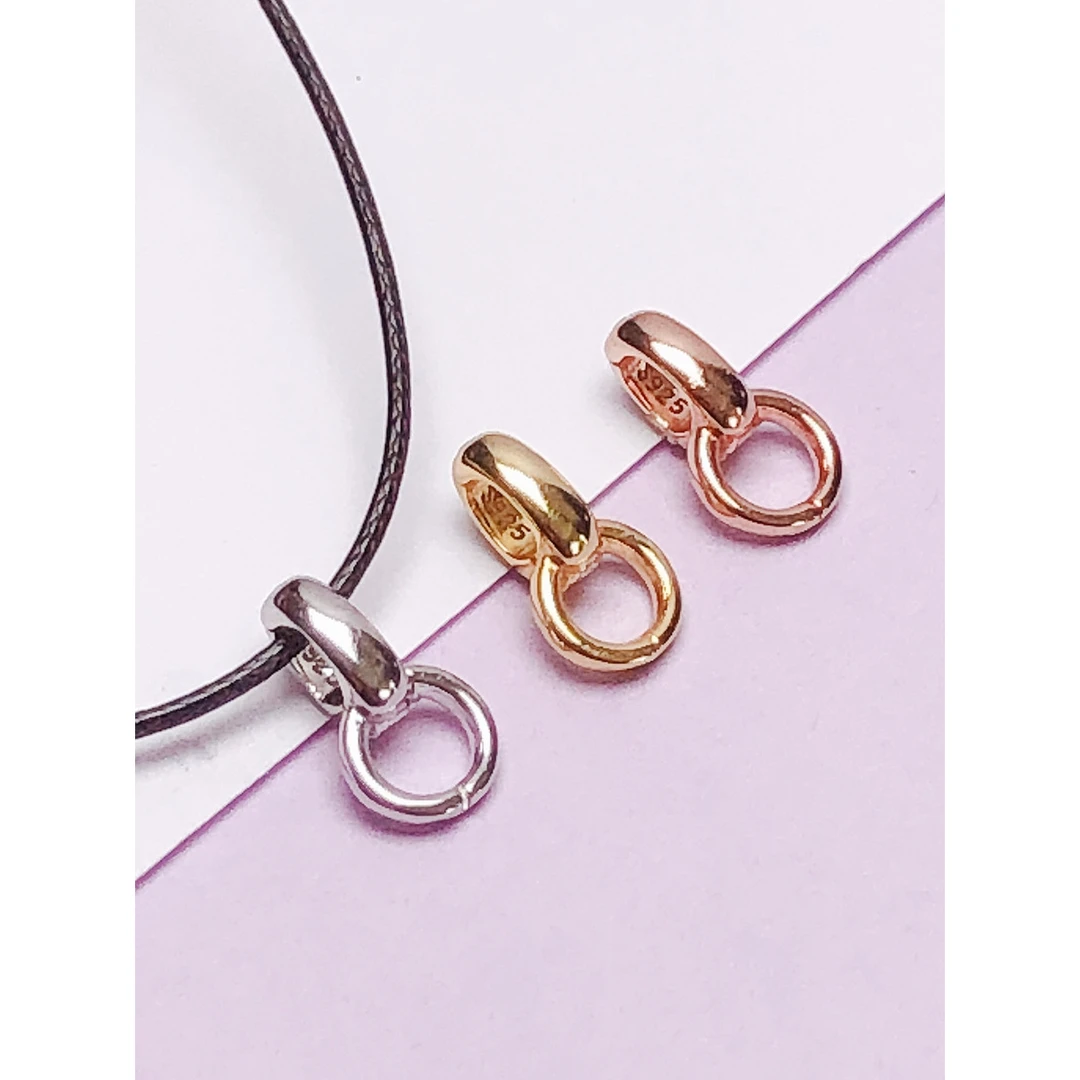 925银银制品 s925纯银diy金色扣扣头百搭18k双开项链吊坠扣简约时