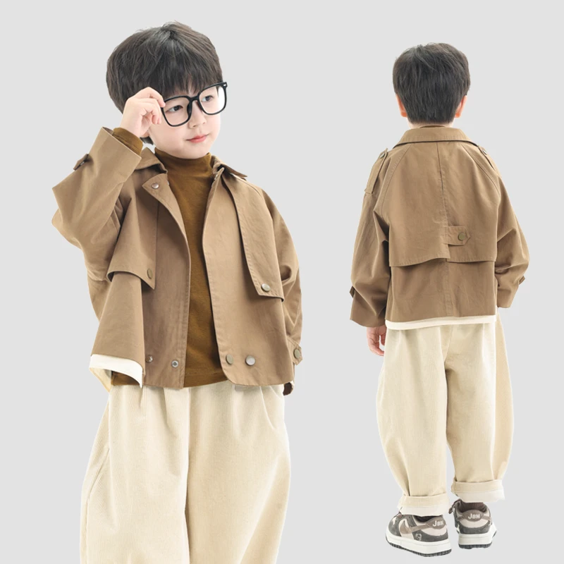 2025秋季儿童新品纯色时尚潮酷风衣外套上衣63525