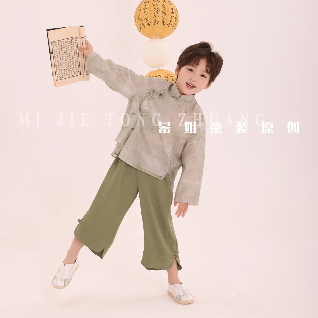 【竹影婆娑】2024春季新品儿童水墨画国风汉服新中式上衣8274