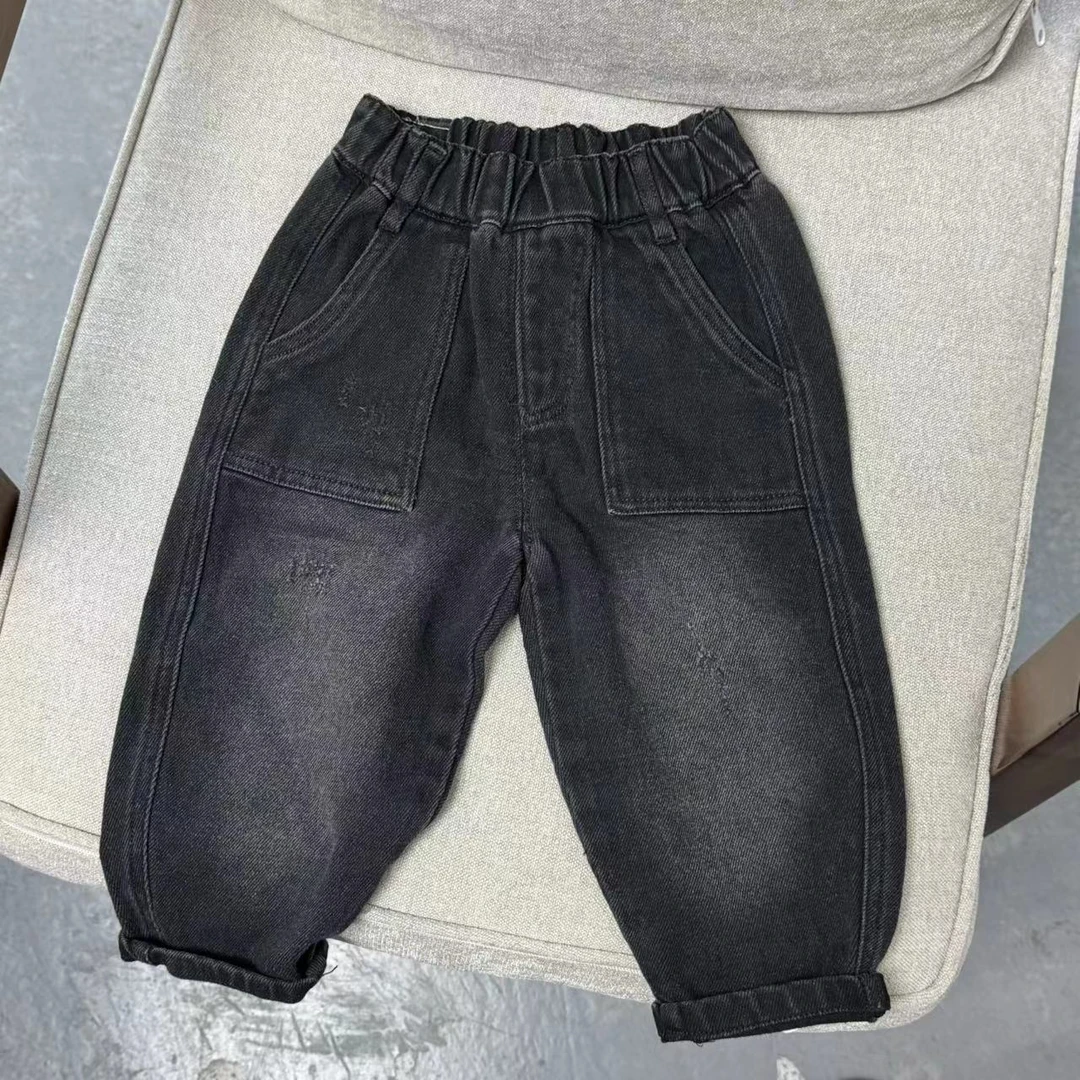 2024秋冬季男女童新品时尚潮流黑色牛仔裤8221