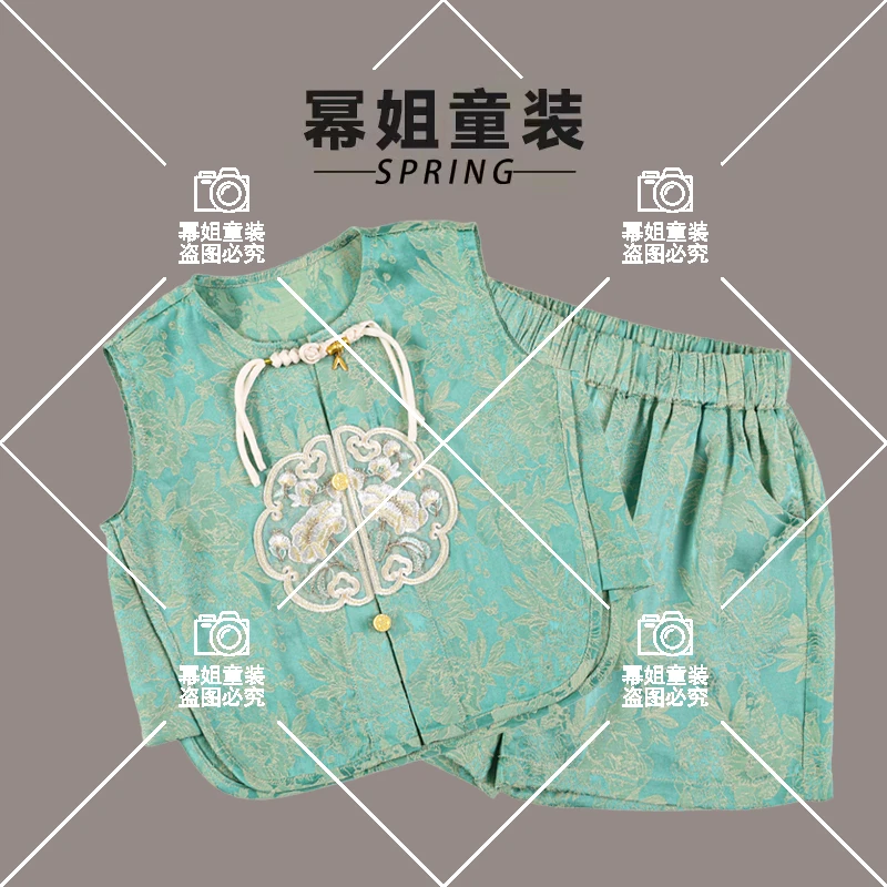 2024幂姐原创儿童新中式暗纹提花上衣短袖汉服2221