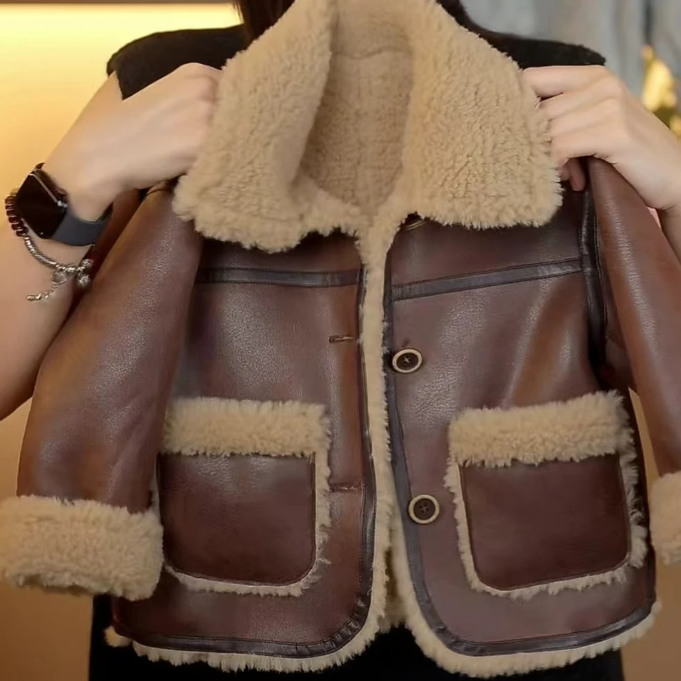 幂姐原创冬季儿童皮毛一体翻领夹克毛外套MJQ242389