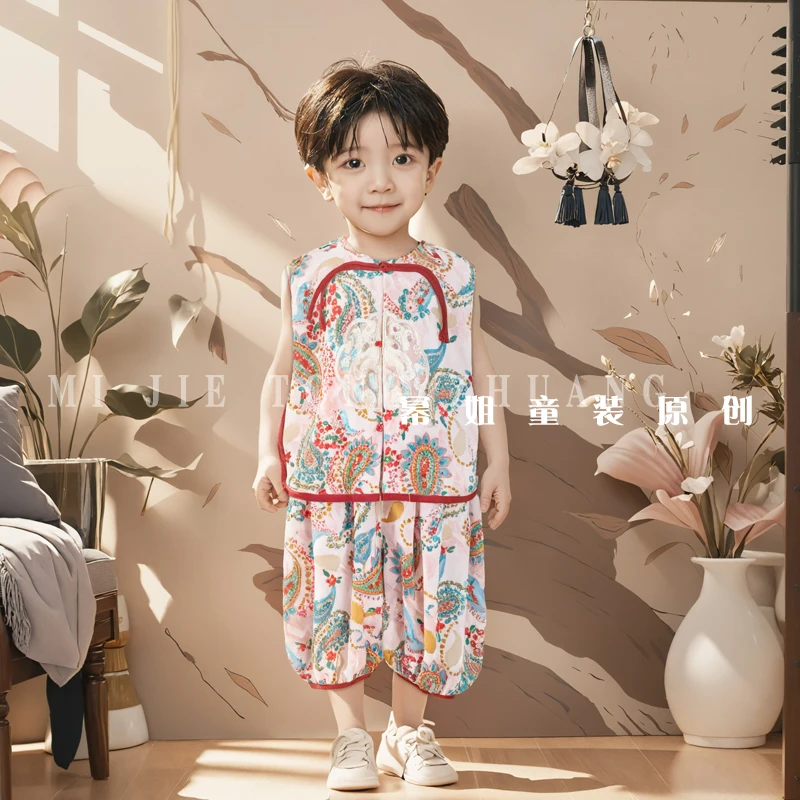 2024幂姐原创夏季新品儿童复古碎花民族风短袖新中式汉服242228